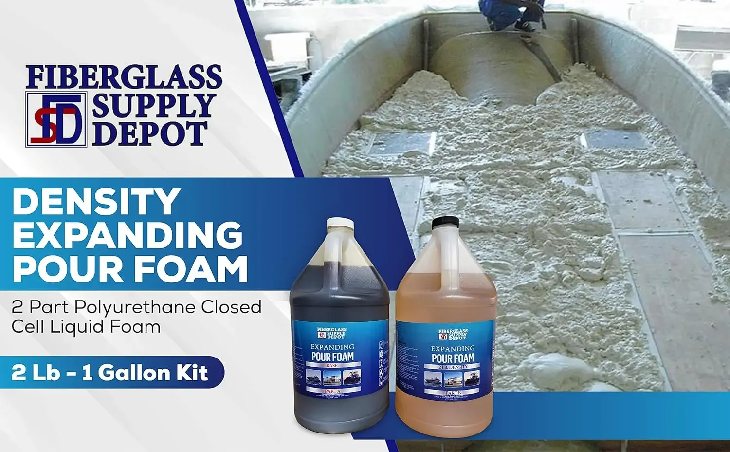 2 Lb Density Expanding Pour Foam, 2 Part Polyurethane Closed Cell Liquid Foam for Boat and Dock Flotation, Soundproofing,