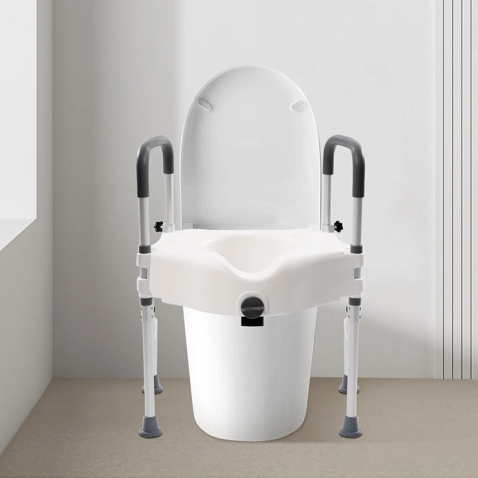Imagen 3: Asiento Elevador para Inodoro Ajustable en Altura de 11 cm con Apoyabrazos Resistentes, Ayuda de Seguridad para Baño para Personas Mayores, Discapacitados y Recuperación Postoperatoria