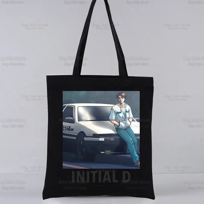 Initial D AE86 Japan Anime JDM Racing Drift Car Canvas Tote Black Bags Harajuku Casual Girl Tote Eco Shopper Shoulder Bags