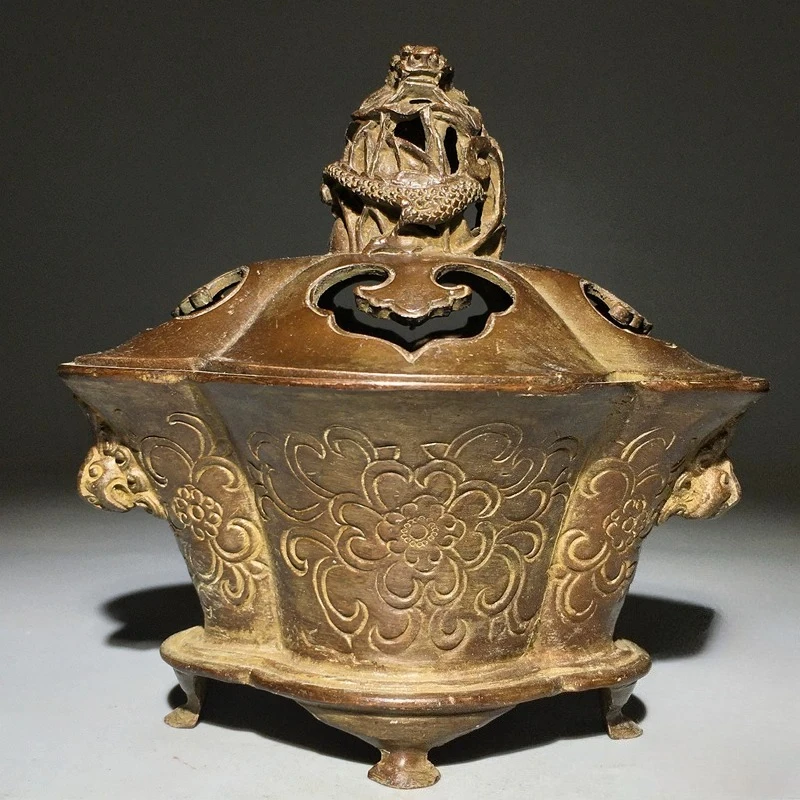 Antique Four-Legged Double-Handled Incense Burner Home Decor Incense Burner for Indoor Tea Ceremony