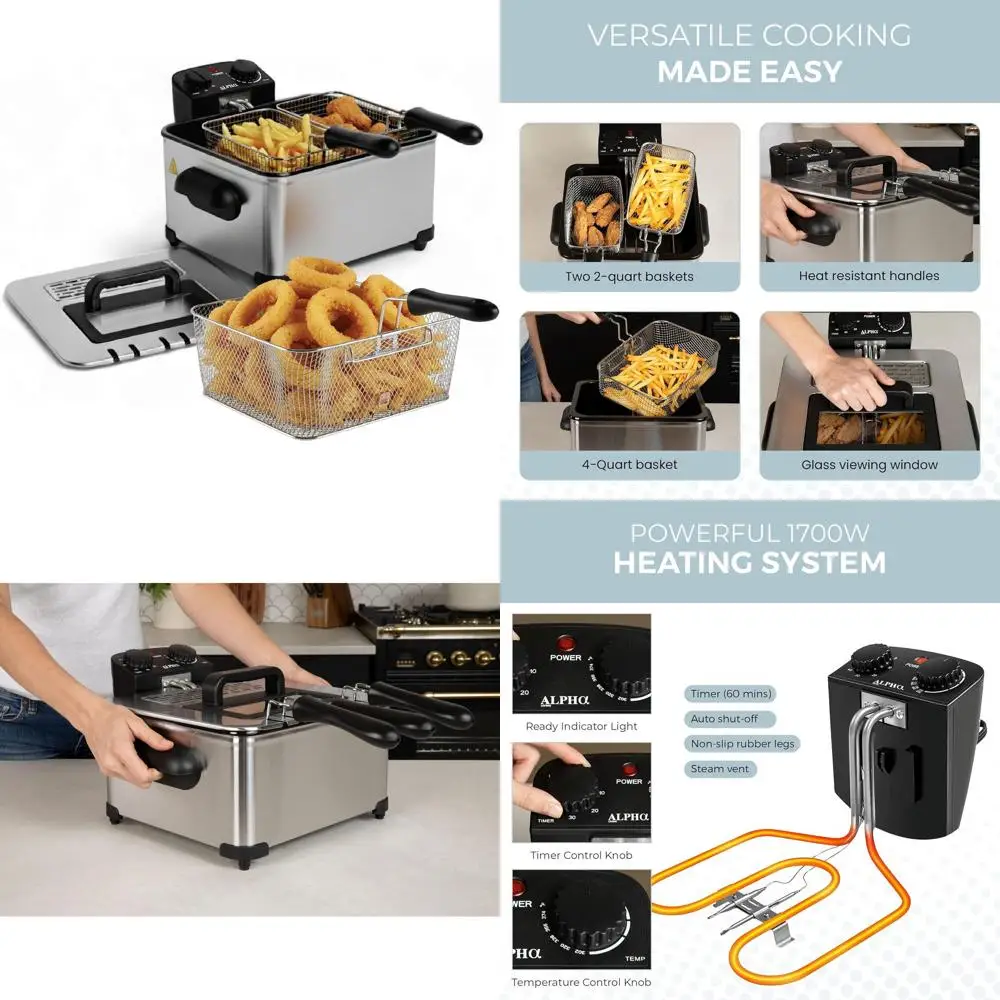 

4.5L Electric Deep Fryer with Dual Baskets, Stainless Steel, Temperature & Timer Control for Perfect Fried Delights