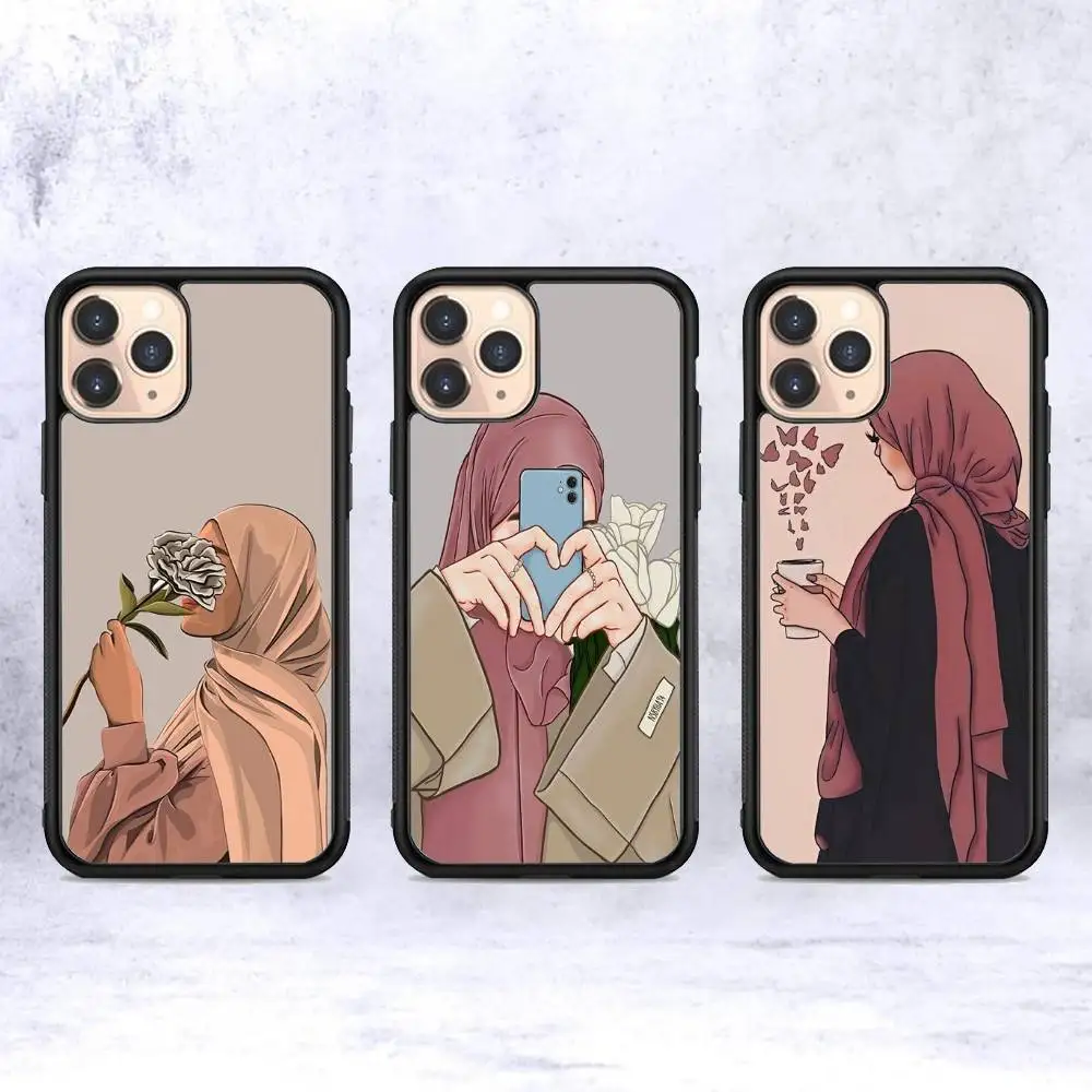 

Muslim Arabic Hijab Girl PC+TPU Phone Case For IPhone 17 16 15 14 13 12 11 Pro Max Plus Kawaii Cartoon Cover