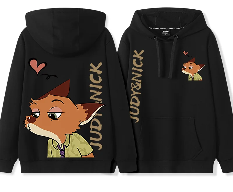 Different Couples Bunny Judy Hopps Fox Nick Wilde Hooded Pullover Sweater Jacket Casual Cartoon Pattern Loose Comfortable