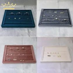 High Quality Velvet Tray for Rings and Ear Studs 35*24Cm Customizable Colors Rings Organizer Plate High-Capacity Display Props