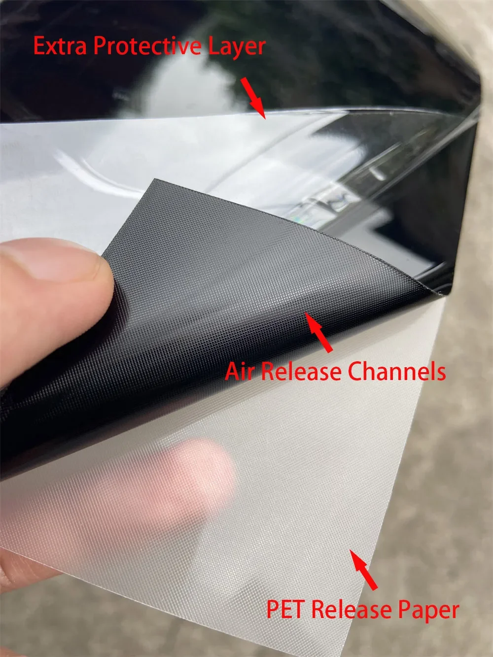 Premium PET Gloss Black Vinyl Wrap Film Car Stickers Foil Air Release Channels For Auto Roof Wing Pillar Motorcycle Decal