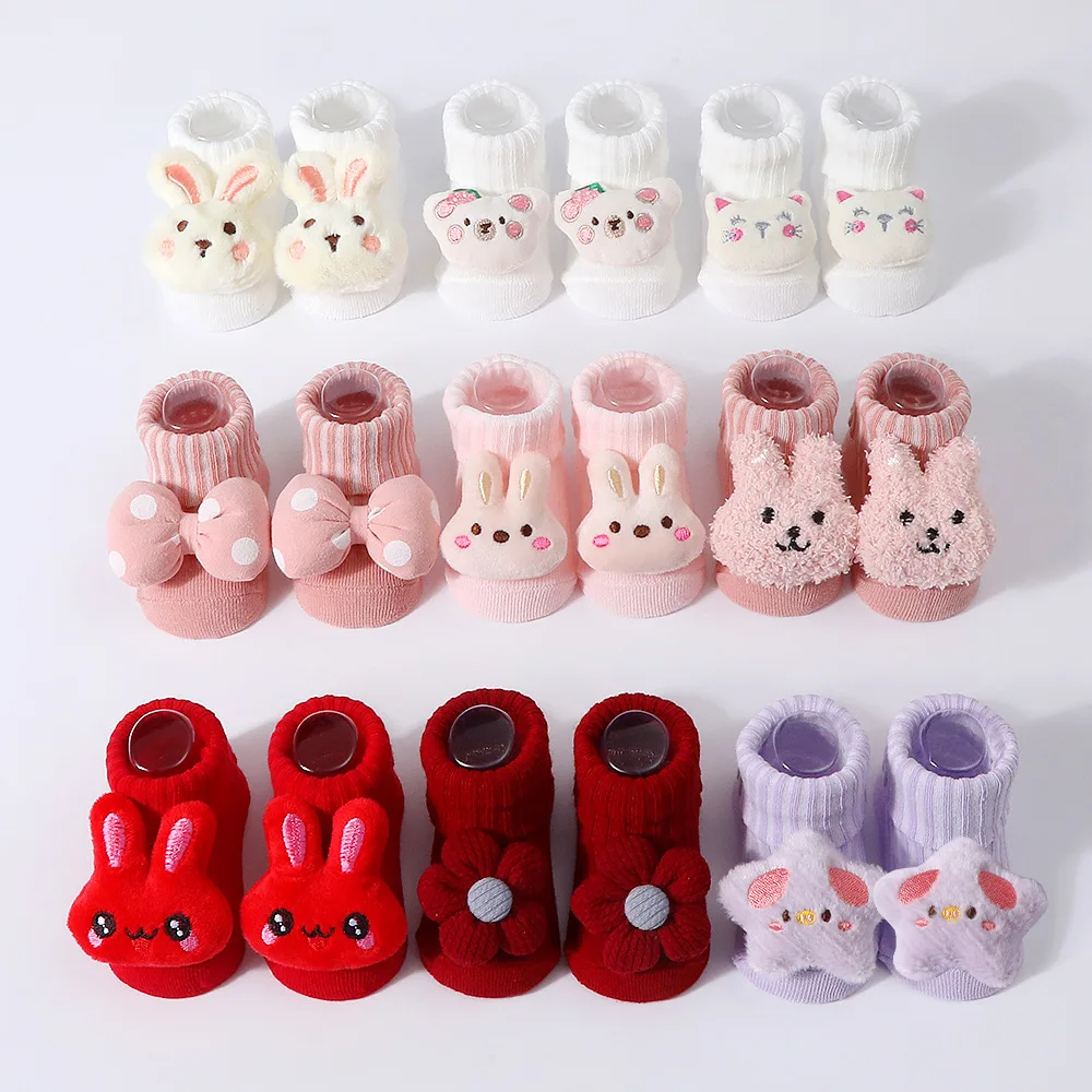Cute New 3D Cartoon Animals Floral Bowknot Socks Newborn Baby Soft Prewalker Knitted Sock For Girls Boys Infant Doll Socks