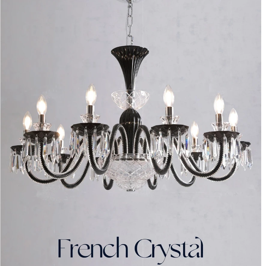 Modern Crystal Candle Chandelier Luxury Clear Black Decora E14 Pendant Lights D62cm H58cm Art Decor Led  Bedroom Lamp