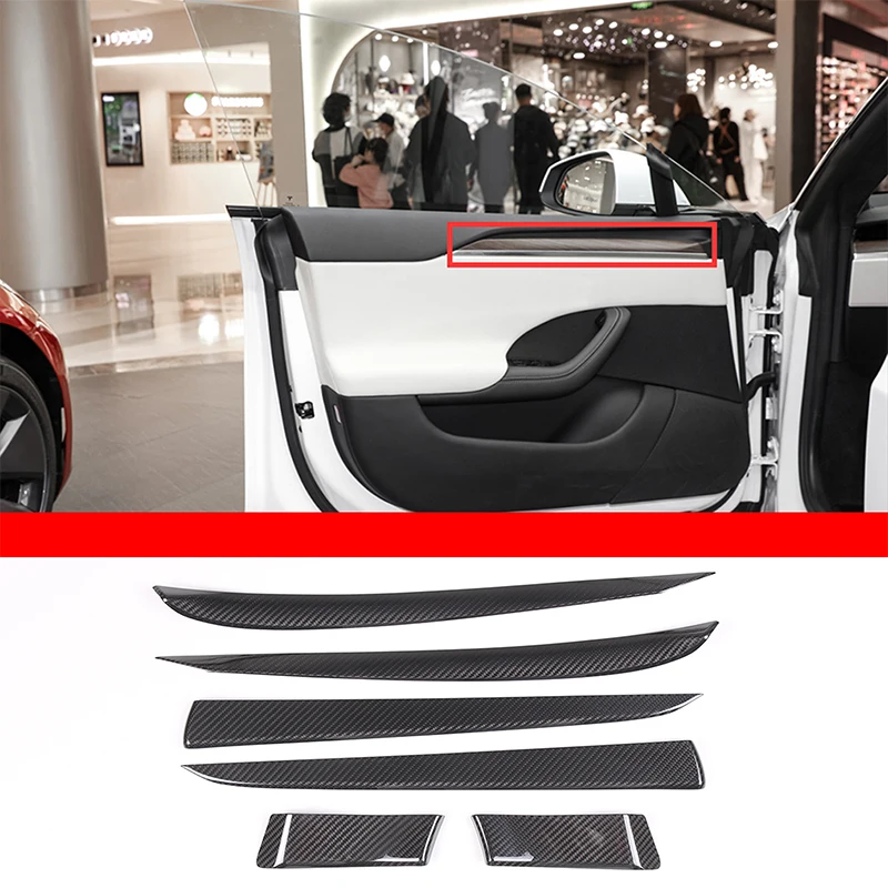 For Tesla Model S X 2021 2022 2023 6 Pcs Inner Door Trims Window A Pillar Cover Real Dry Carbon Fiber Car Accessories