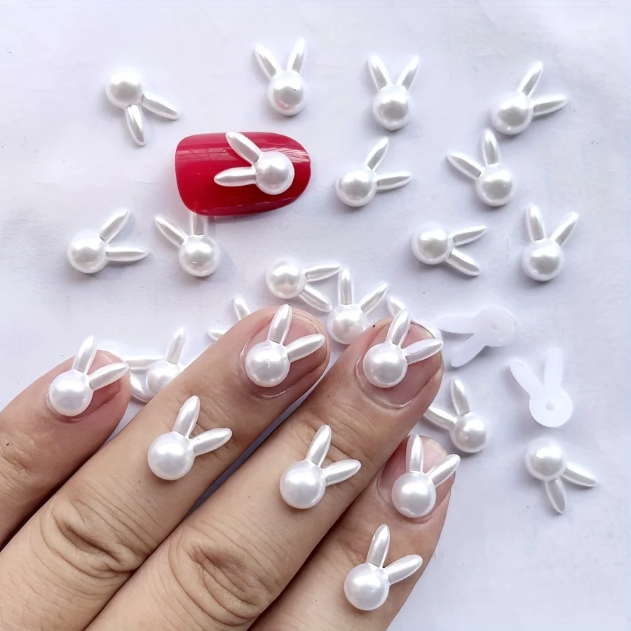 100 قطعة من أحجار الراين اللؤلؤية المسطحة على شكل أرنب لطيف للمجوهرات التي تصنعها بنفسك وديكورات فنية للأظافر، غير معطرة