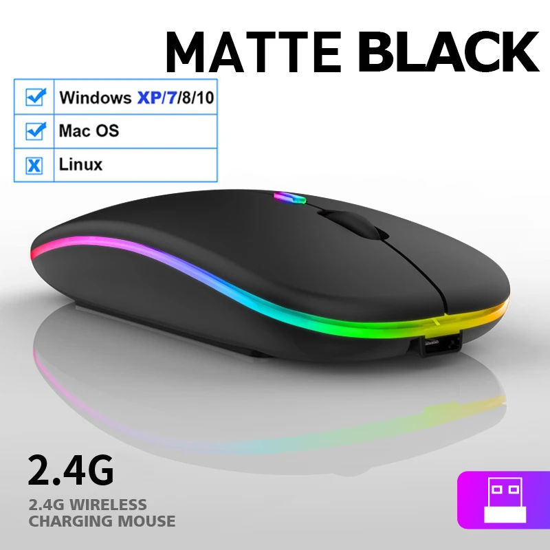 Bluetooth-compatible Wireless Mouse With USB Rechargeable RGB Light For Laptop Computer PC Macbook Gaming Mouse 2.4GHz 1600DPI