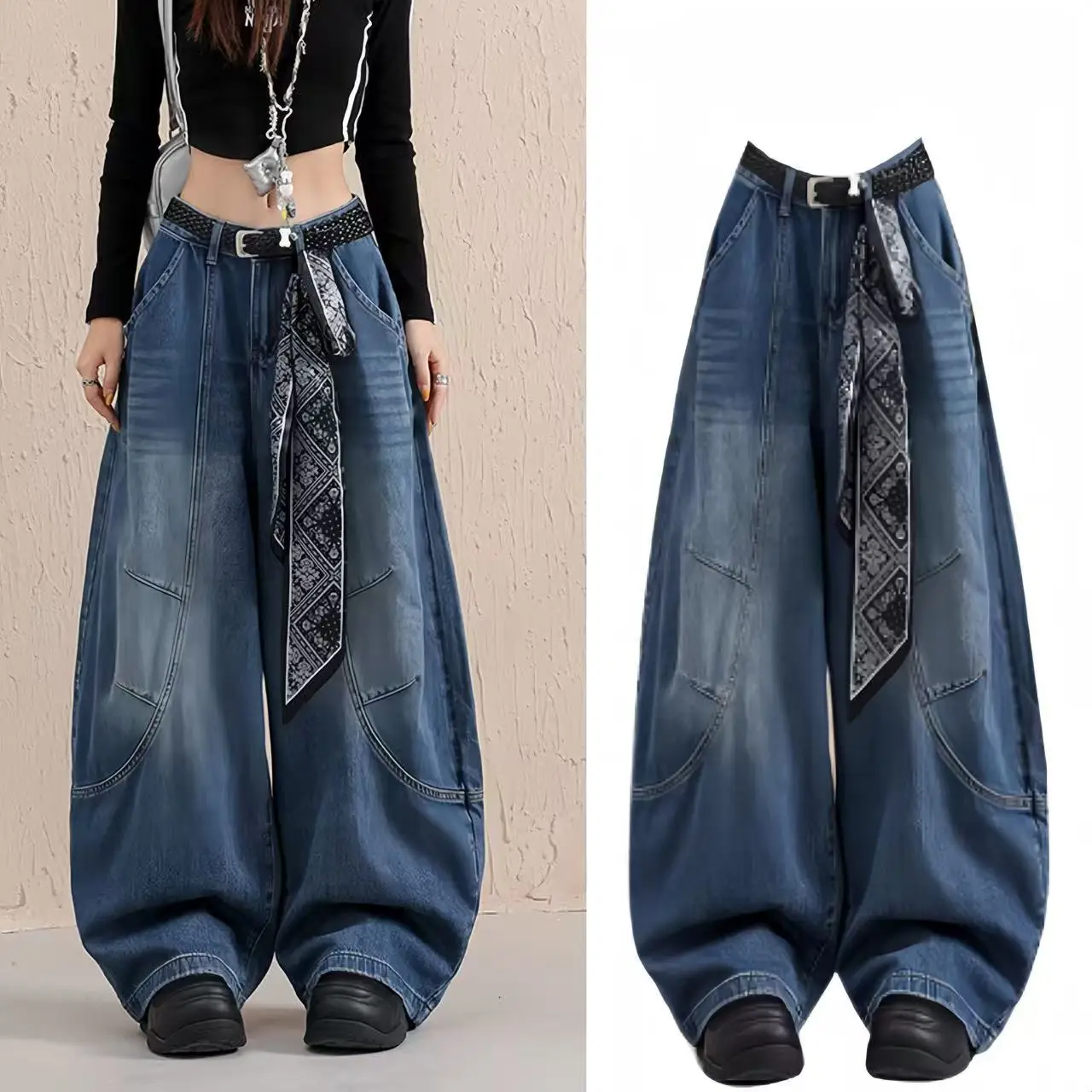 

Широкие брюки с высокой талией в стиле ретро, женские джинсовые брюки в американском стиле Sle Design Sense Dra, свободный крой, длинные для поездок на работу