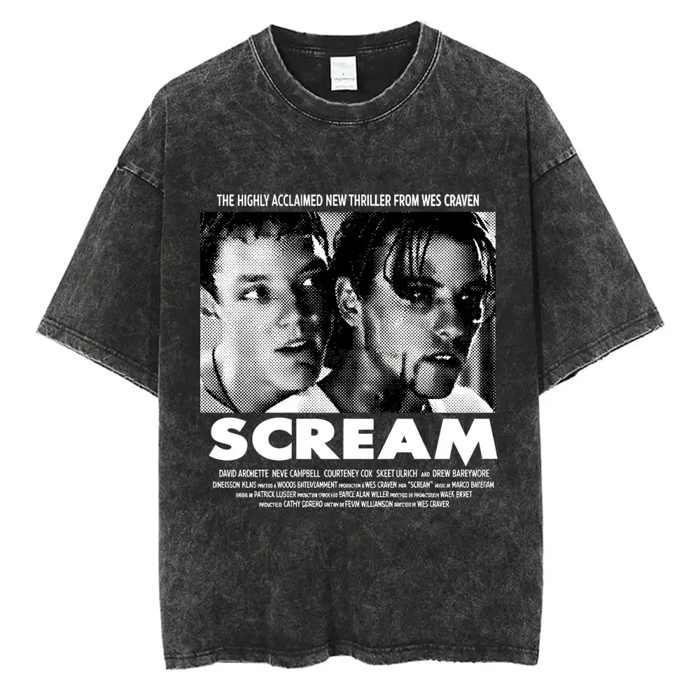 

Washed Vintage Limited Horror Movie Scream Billy Loomis Graphic T-shirt Men Women Casual Oversized Cotton T Shirts Streetwear