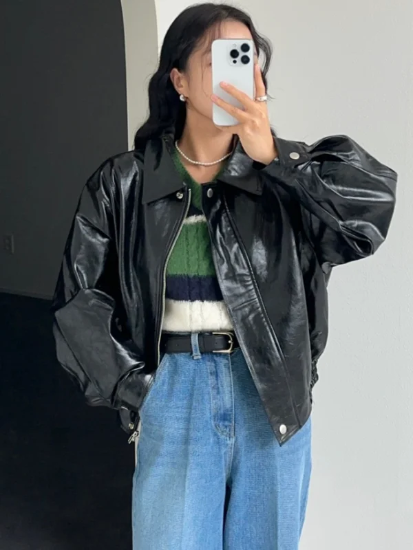 Giacca Moto Casual Unisex in Pelle PU Stile Retrò Hong Kong di Alta Qualità con Chiusura a Cerniera - Collezione Primavera