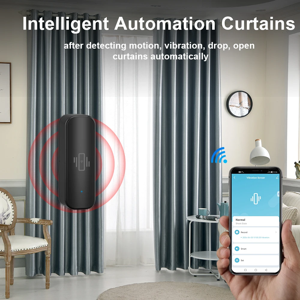 ONENUO Tuya Smart Home WiFi Vibration Sensor Detection APP Notification Real-Time Motion Shock Alarm History Record Security