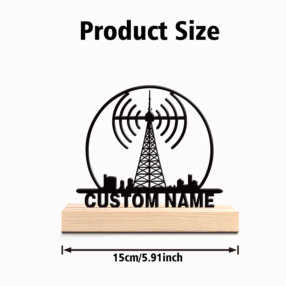 1pc Personalized Custom Transmission Tower Metal Statues With Wooden Base Tabletop Decoration Science Decor with Wooden Base, Pe