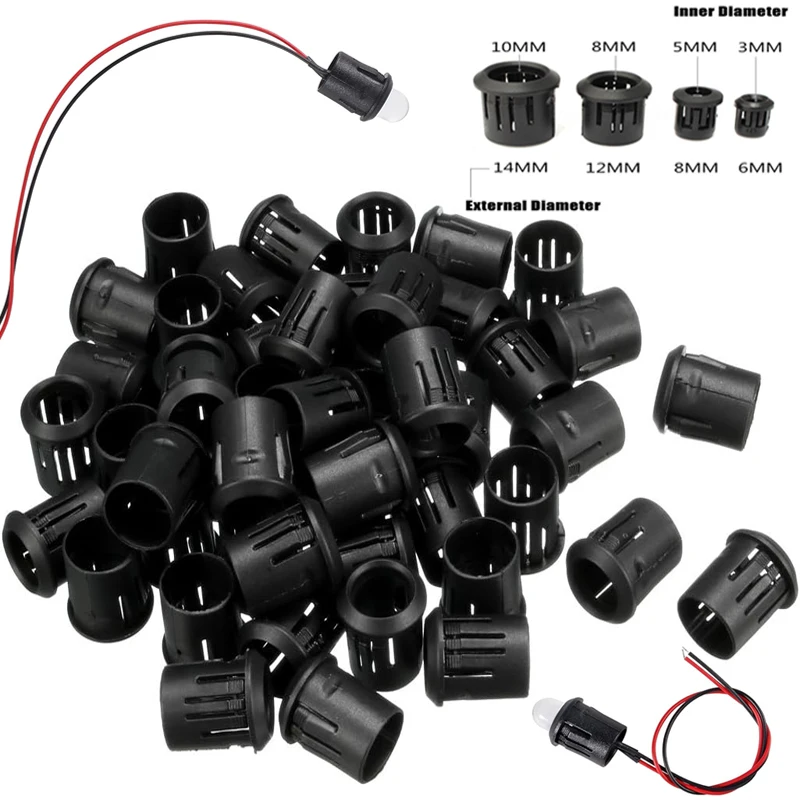 Bases de lámpara de plástico negro, soporte de diodo LED de 3mm/5mm/8mm/10mm, Clip negro, montaje de enchufe de bisel, diodo emisor de luz DIY,