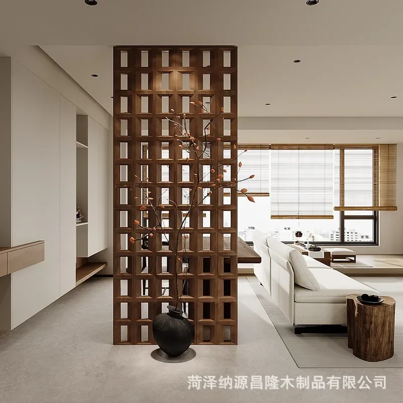 Solid Wood Hollow Screen Partition for Home Tea Room Study Entrance Living Dining Room Divider Block