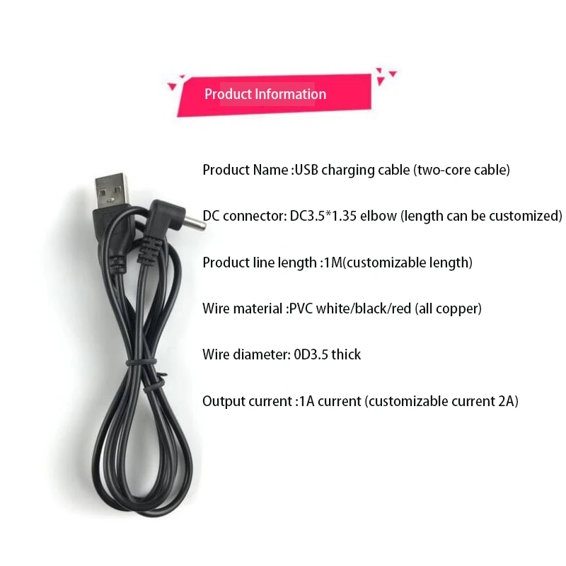 1 sztuk 90 kąt okrągły otwór USB do DC3.5mm kolanko kabel do ładowarki lampa stołowa nawilżacz mały wentylator Adapter 5V DC Power Line