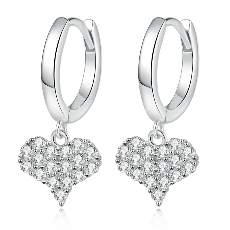 

ZFSILVER модные свежие классические серебряные серьги 925 пробы с муассанитом, висячие серьги в форме сердца, подвески, женские аксессуары, ювелирные изделия, подарок E264