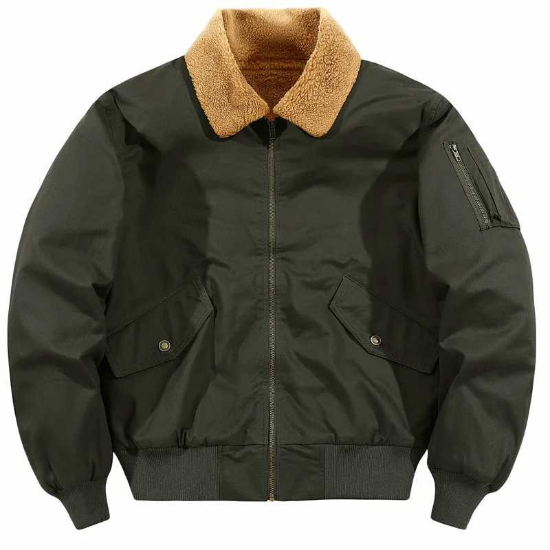 أزياء الشتاء الأوروبية الأمريكية الجديدة للرجال بلون سادة كاجوال عصري بسيط أساسي بياقة مقلوبة وأكمام طويلة وسحاب