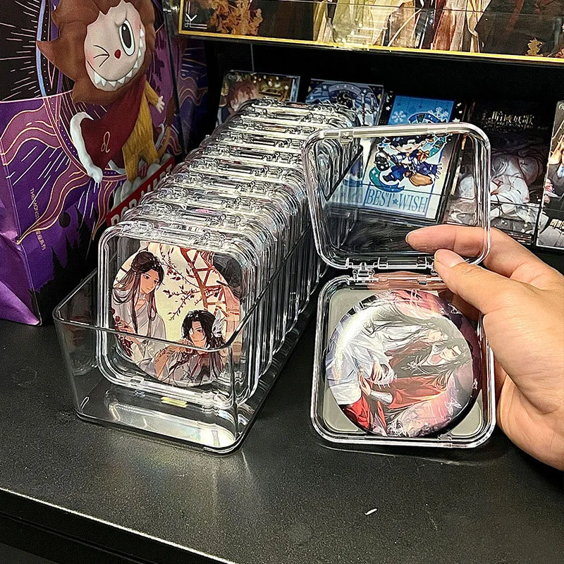 Transparent Acrylic Badge Storage Box, Dustproof Sealed Square Case for Anime Pins & Collectible Merchandise Display Protection