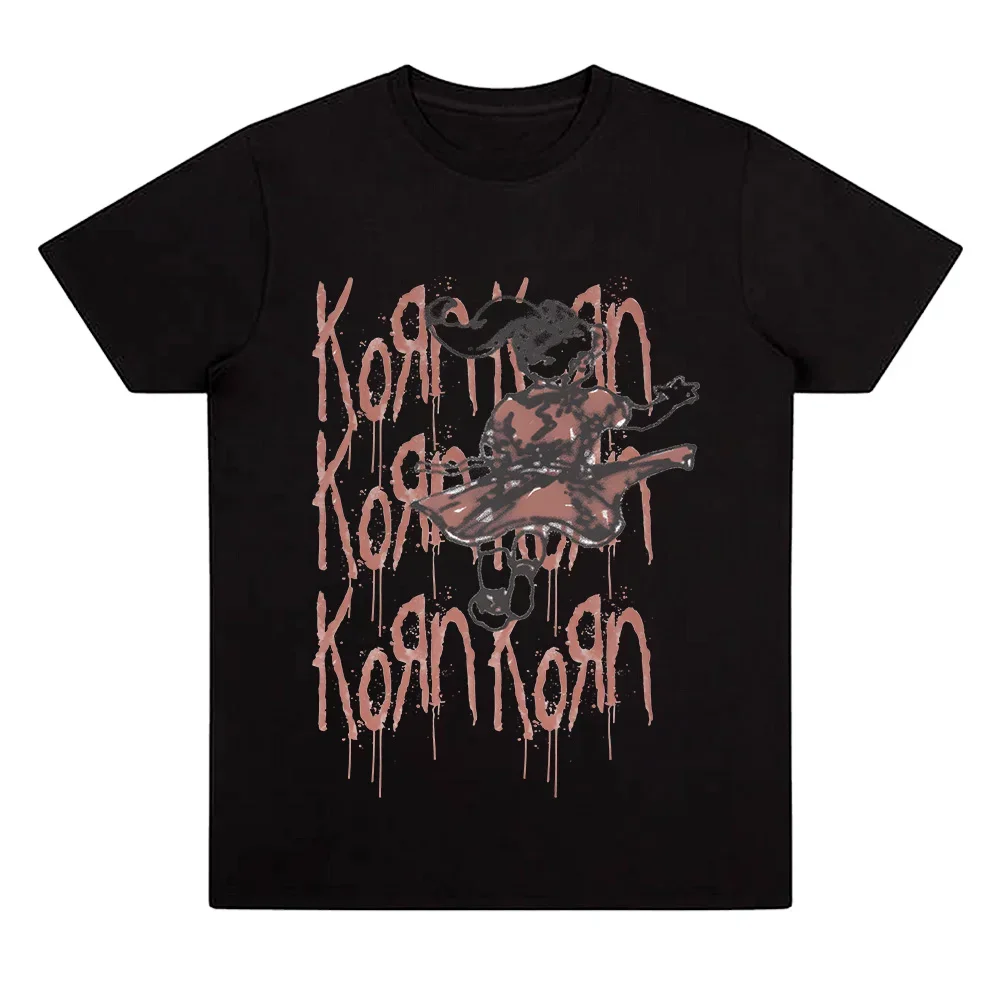 Segui il leader Logo Drip T-shirt Kornband Moda Vintage T-shirt oversize T-shirt da uomo in cotone gotico in metallo Top estivo unisex