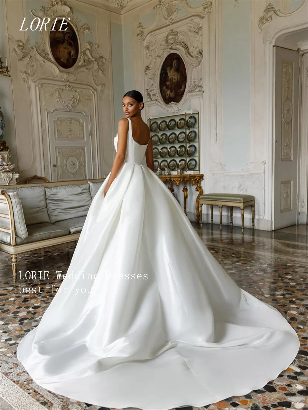 LORIE فاخر ألف خط فستان الزفاف ساحة الرقبة فساتين زفاف الديكور السباغيتي حزام الطية ثوب زفاف مخصص 2026