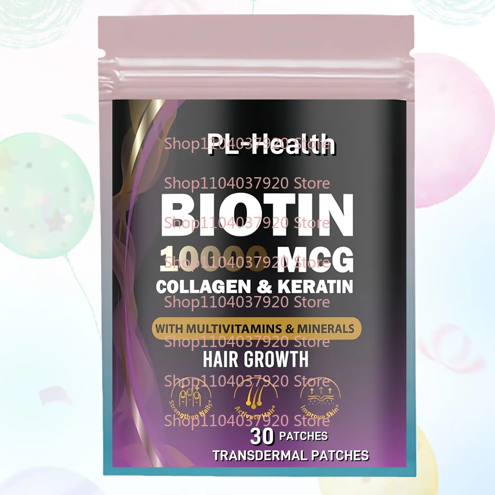 

30 трансдермальных пластырей с биотином, коллагеном и кератином для роста волос, поддержки кожи и ногтей для женщин и мужчин
