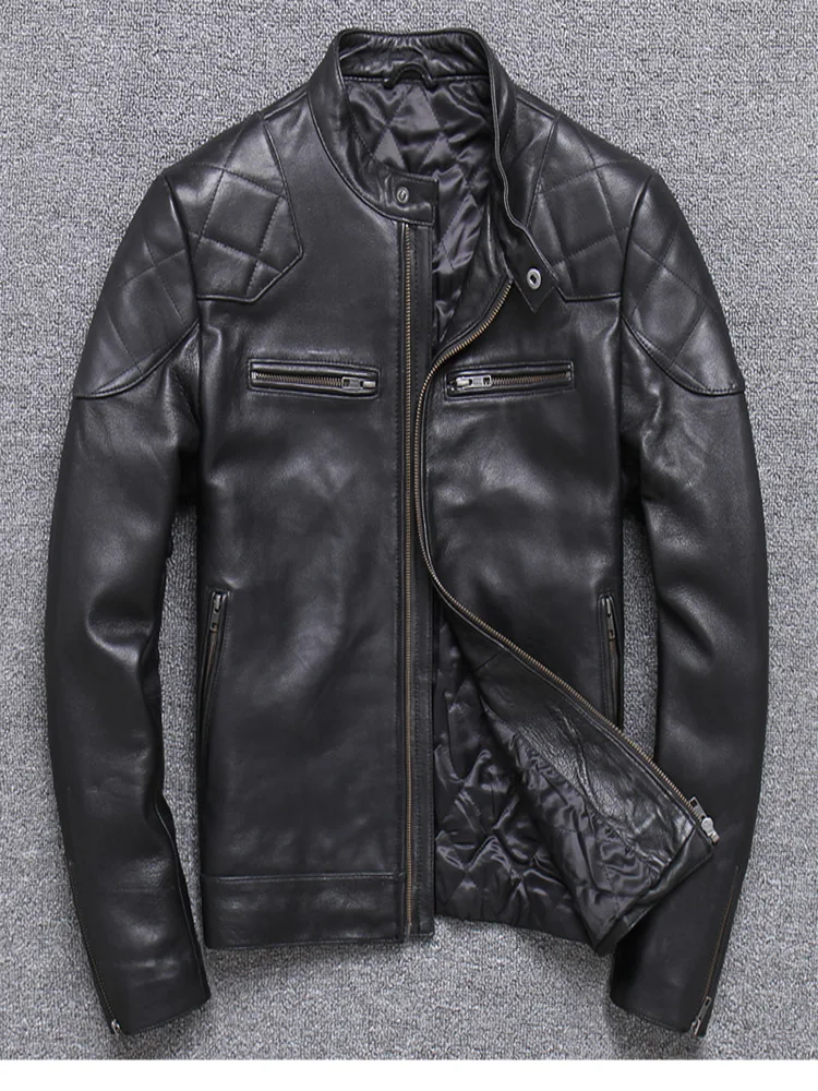 

YR!Free shipping.Wholesales.Brand motor biker soft sheepskin jacket man.fashion genuine leather coat.classic slim