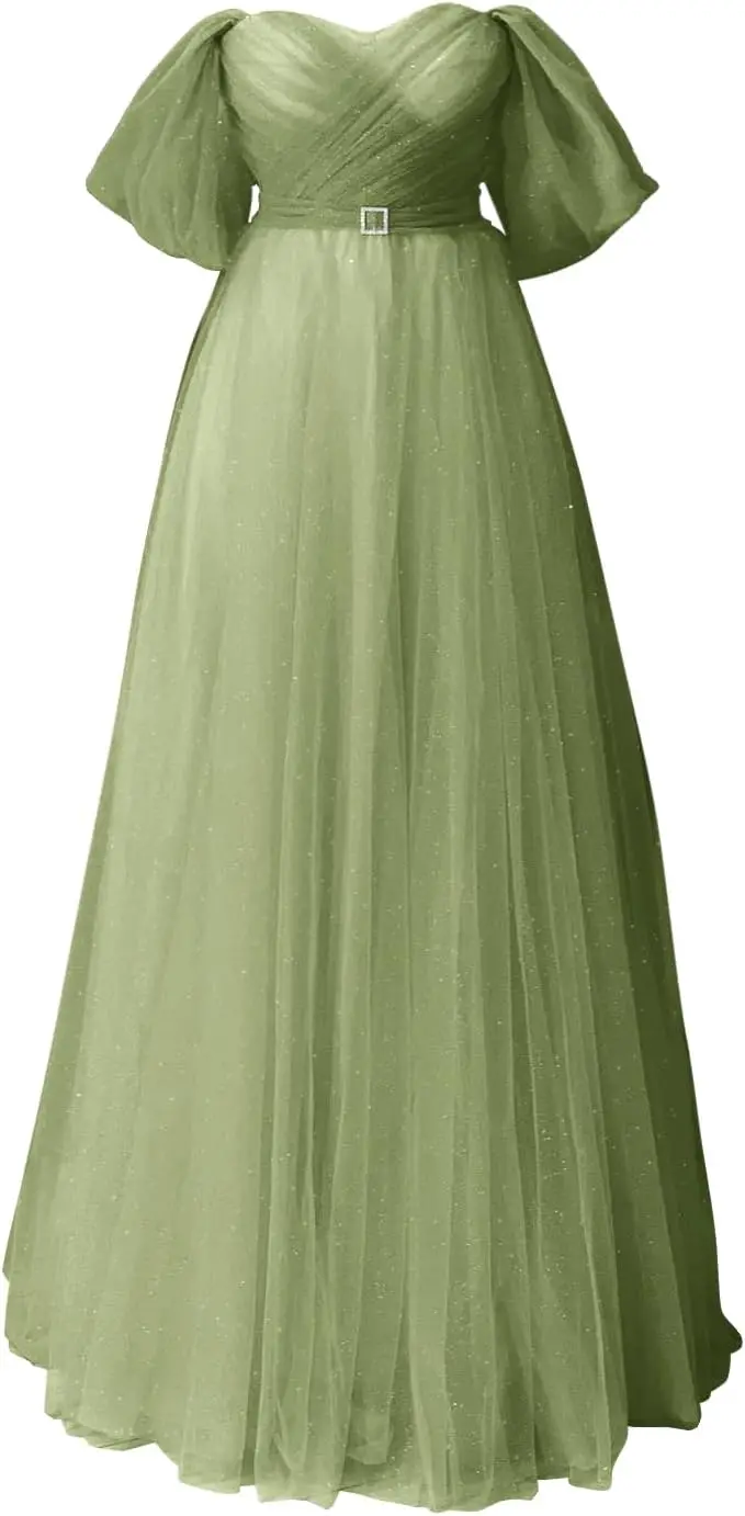 

Glitter Tulle Prom Dresses Off The Shoulder Sweetheart Puffy Long Evening Gowns for Women Formal Dress Women Elegant Party Dress