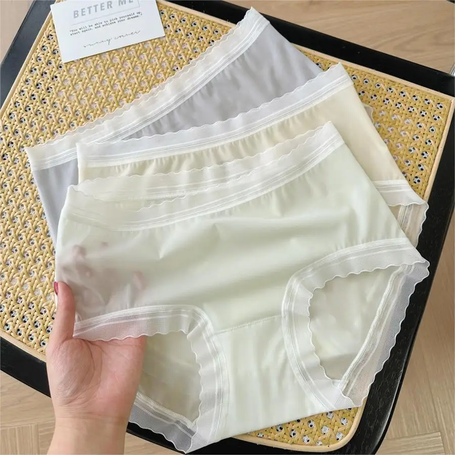 

7A bacteriostatic pure Cotton crotch Panties women sweet ice silk thin young girl underpants panties N8583