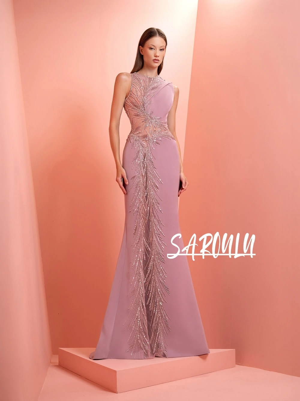 

Unique Elegant Sleeveless Lilac Prom Dress Sheer Mesh Waist With Sparkling Beadwork Evening Gown Mermaid Silhouette For Gala