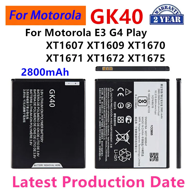 100% Original GK40 2800mAh Battery For Motorola Moto E3 G4 Play XT1607 XT1609 XT1670 XT1671 XT1672 XT1675 Mobile phone Batteries