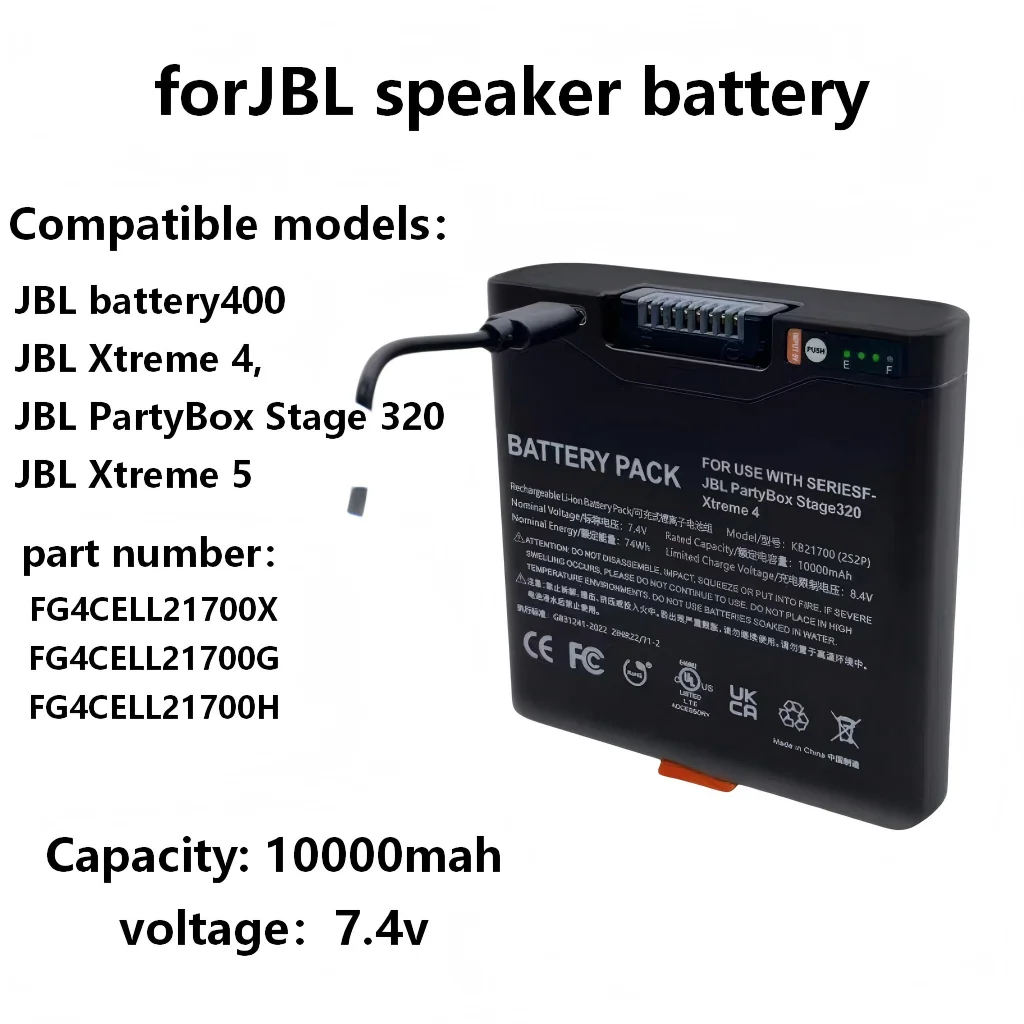 For JBL Xtreme 4/5 PartyBox320 JBL Battery 400 Wireless Bluetooth Speaker Battery Typc-c Fast Charger FG4CELL21700H