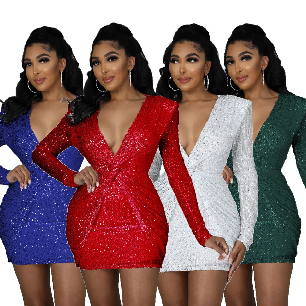 Women's Office Ready Bodycon Dress Sequin V Neck Ruched Slim Fit Sexy Structured Elegant Skin Friendly Comfortable Ladies Dress