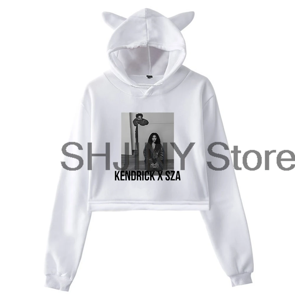 Kendrick Lamar & SZA 2025 Grand National Tour GNX Hoodie Cat Ears Hooded Sweatshirts Long Sleeve Crop Top Women's Clothes