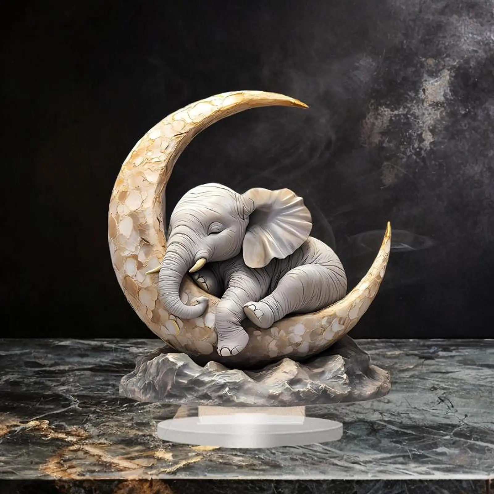 Elephant Sleeping on The Moon Art Present Acrylic Tabletop Ornament Craft for TV Stand Decorating Bathroom Centerpiece Fireplace