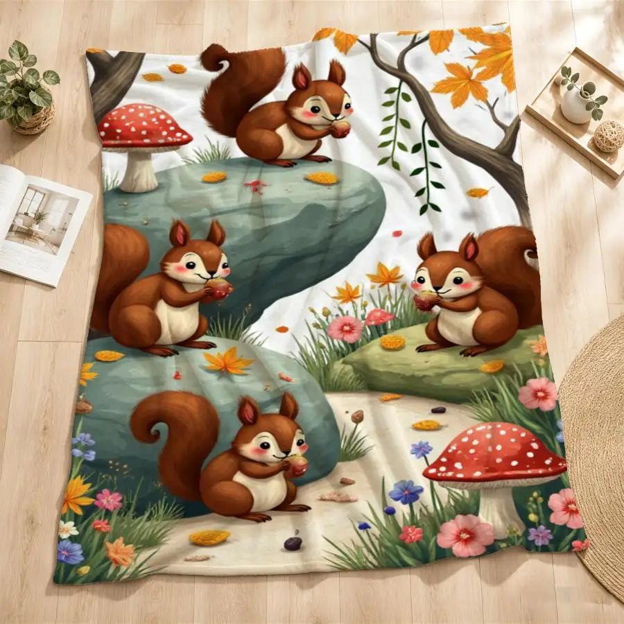 Whimsical Squirrel Forest Weighted Blanket - Soft Flannel Suitable for - Cozy Throw with Squirrel & Acorn Woodland Design, Warm Bedspread for Couch, Bed, Travel, Machine Washable Gift for,,, Contemporary Decor, 2D Flat