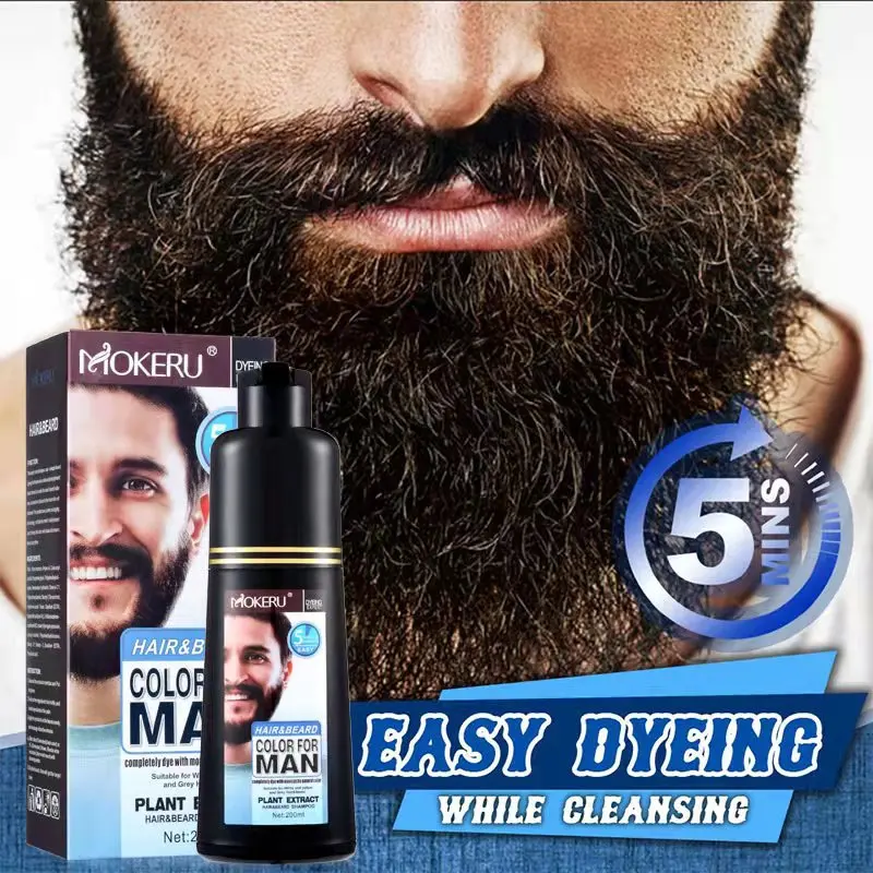 Men's Long-Lasting Black Hair Dye & Root Touch Up for Gray Coverage - 5 Minute Natural Beard & Mustache Coloring Shampoo 3-in-1