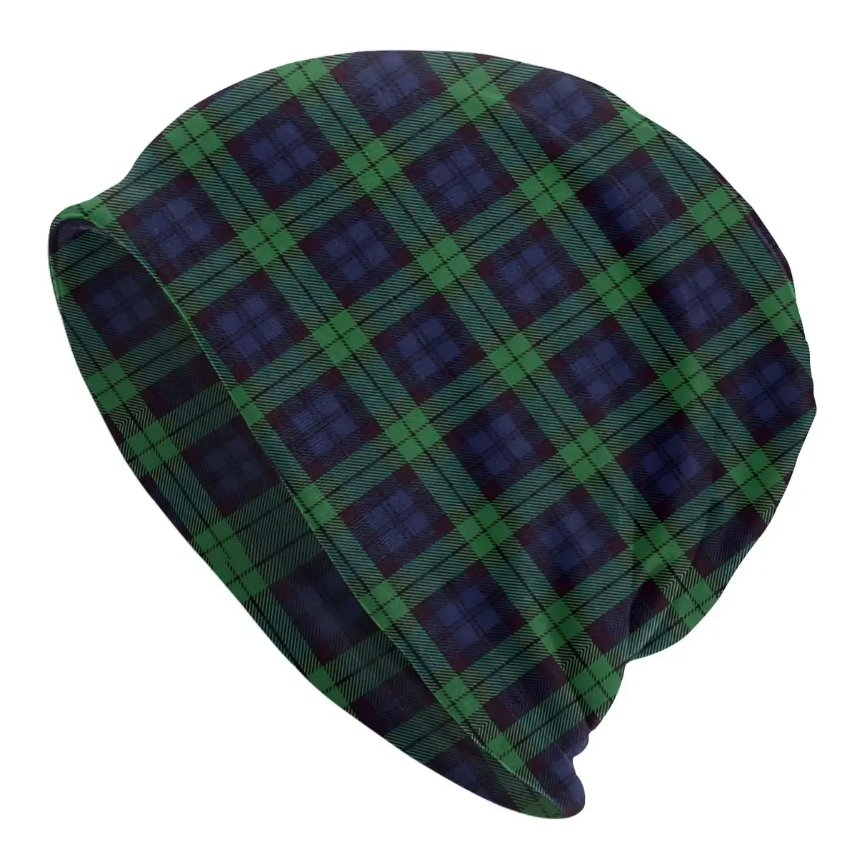 Skullies Beanies Caps Green And Black Plaid Scottish  Tartan Thin Hat Autumn Bonnet Hats Men Women's Hip Hop Ski Cap