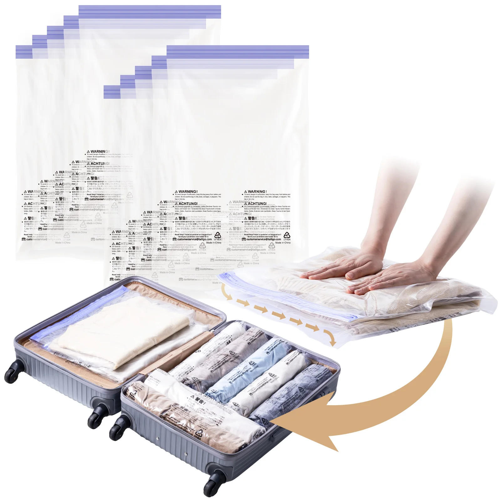 

TAILI Roll Up Compression Bags Reusable Vacuum Storage Bags for Travel Organizer Saving Space in Suitcase No Pump Required