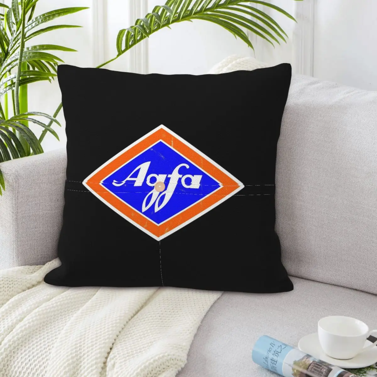 Funda de almohada cuadrada de lino con logotipo retro de Agfa Film de los años 60, funda de cojín decorativa de poliéster para cama, hogar, cómoda almohada decorativa