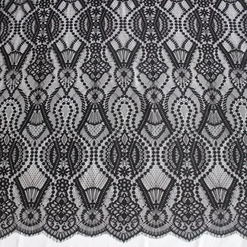 Soft Eyelashes Lace Fabric for Wedding Dress, Geometric Flower Decoration Accessories, Black and White, RS4070, New