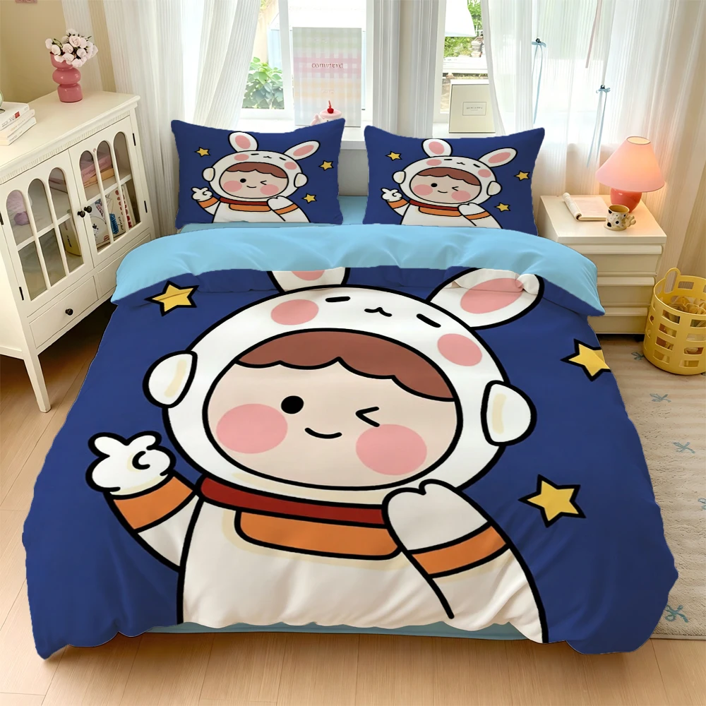 3/4Pc Digital Print Ultra-Soft Home Bedding Set, Cute Cartoon Style Comfortable Breathable Bedding Set, Home Bedding Single Duvet Cover Three-Piece Set Dormitory Bedding, Suitable for All Seasons, Duvet Cover + Pillowcase + Bed Sheet, Does Not Include Pillow Core or Quilt Core