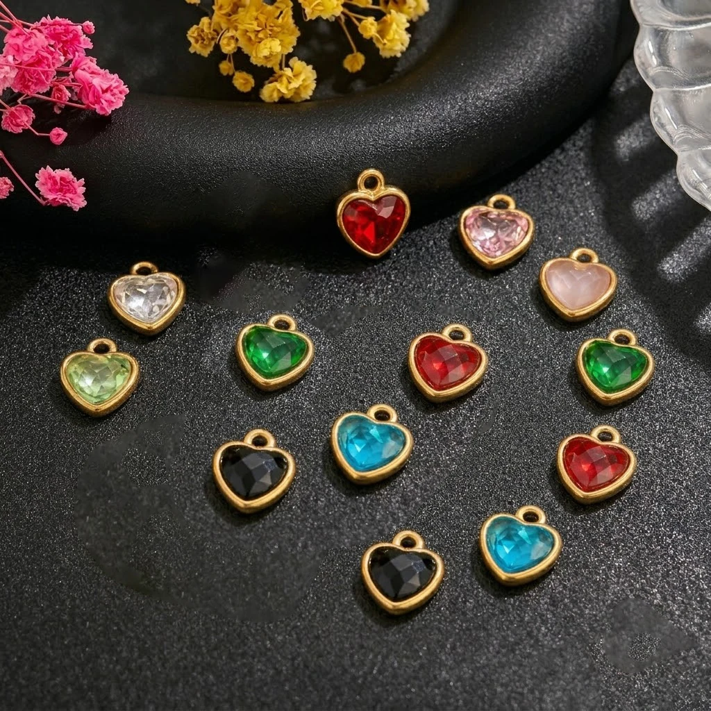 5 Stück Edelstahl-Herzanhänger, goldene Kristallanhänger für DIY-Schmuck, Halsketten, Armbänder, Bastelzubehör, Zubehör für die Herstellung von Schmuck. – Detail 6