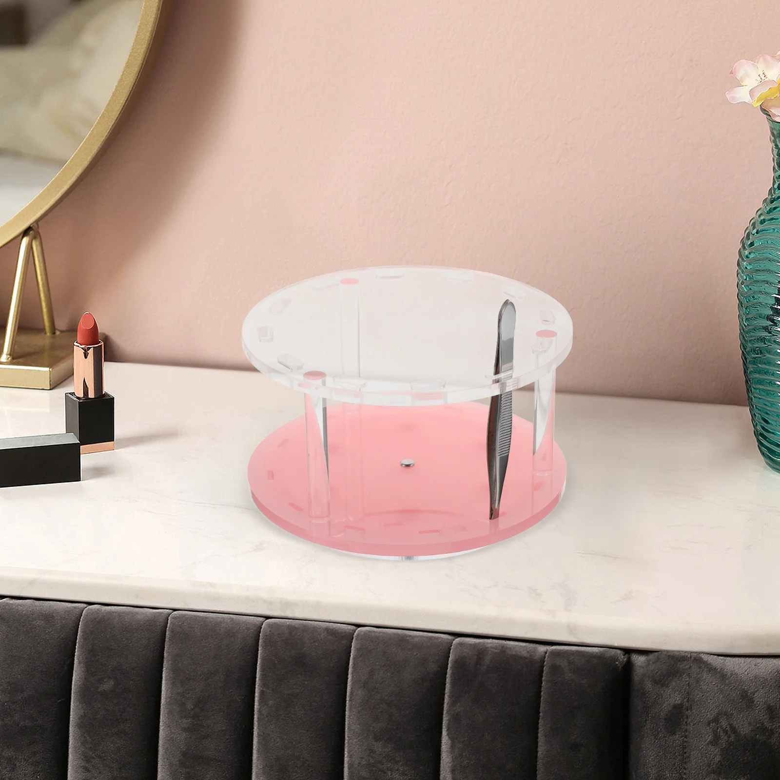 Supporto per pinzette per ciglia rotante 12 fori Organizzatore in acrilico Supporto per pinzette per trucco per salone Rack di stoccaggio per estensione ciglia Strumenti di bellezza