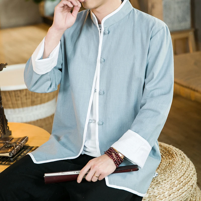 

Mens Cotton Linen Jaet Stand Collar Button up Retro Chinese Sle Summer Outerwear Loose Fit Youth ular Pure Color Knitted