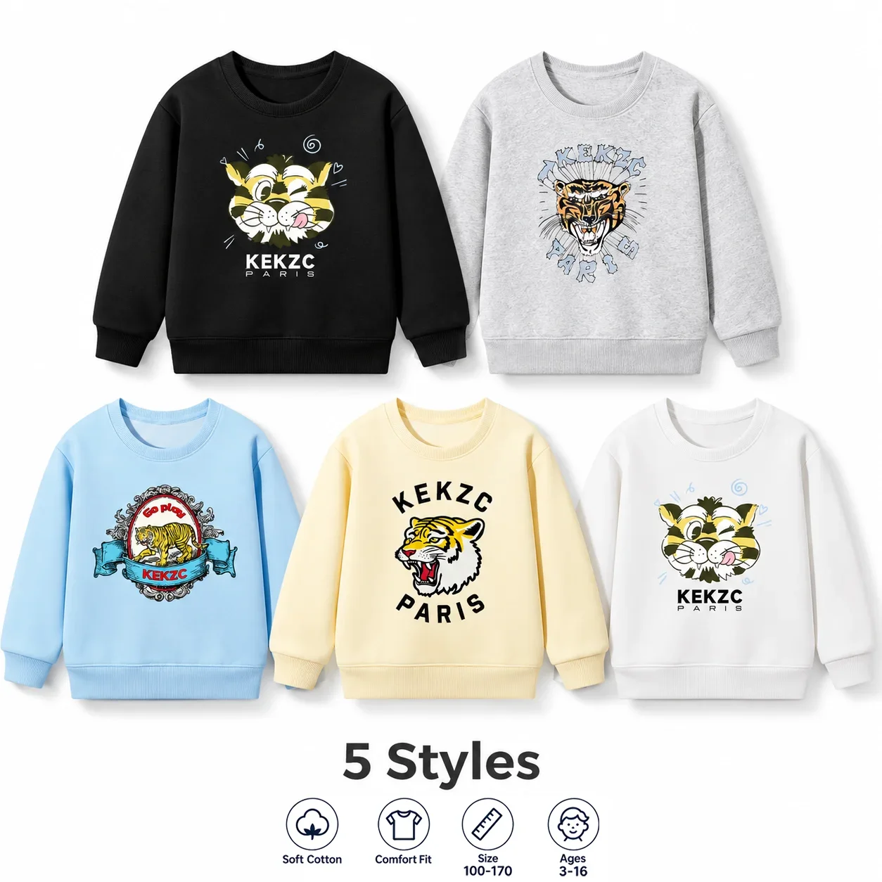 2026 New Style Boys' Fashion Round-neck Sweater, Long-sleeved Cartoon Tiger Pattern Children's/Teenage Fall Warm Clothing