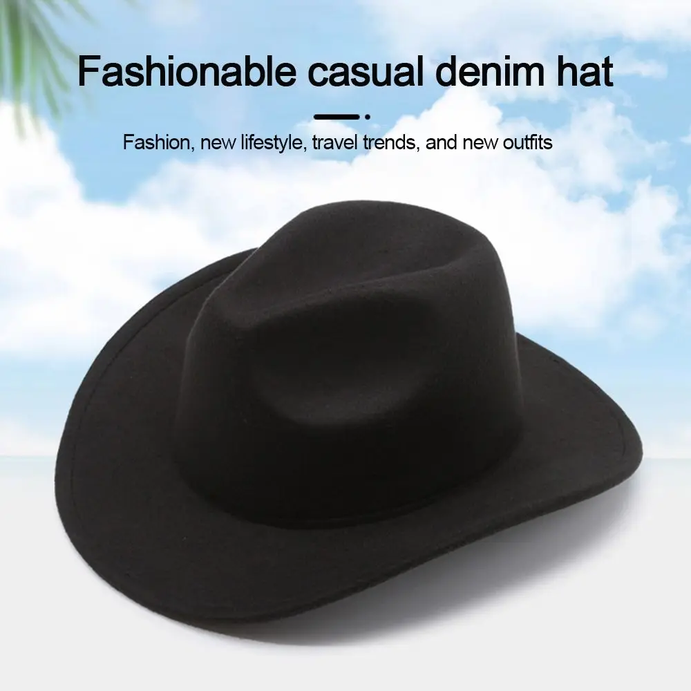 New Wide Brim Cowboy Hat Solid Color Felt Jazz Cap Formal Hat Women Men