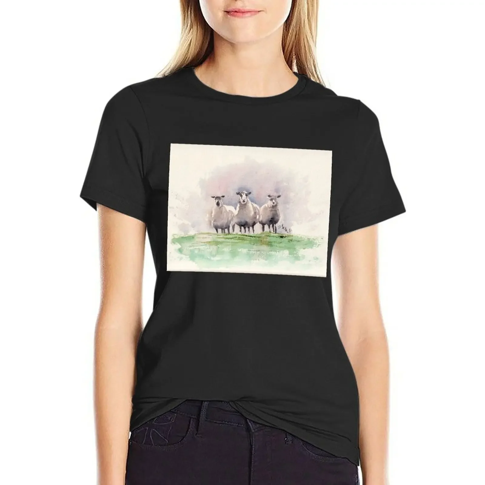 

Sheep Squad Watercolour Painting Art T-Shirt animal print shirt for girls vintage plain Women's tops